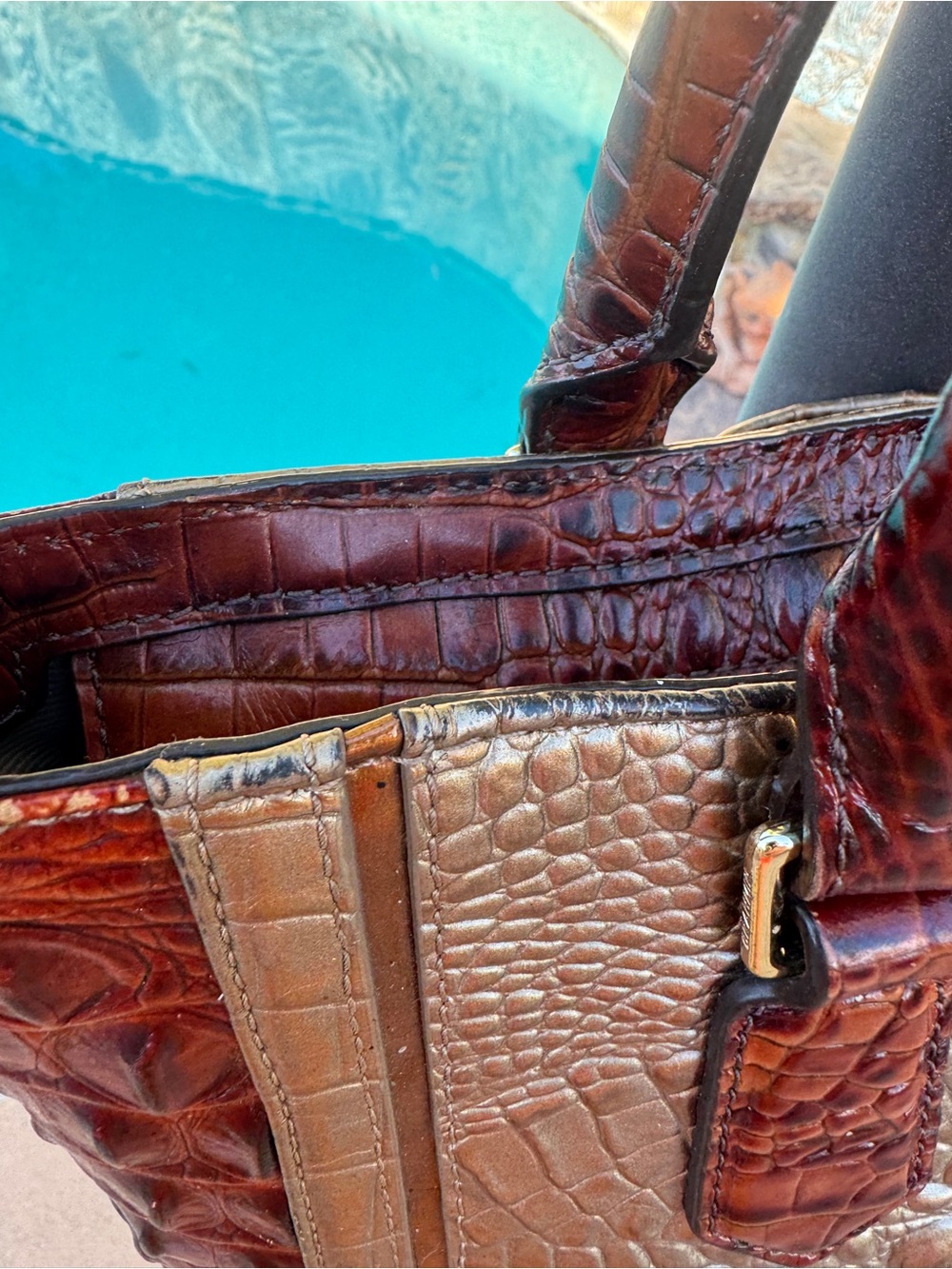Brahmin Small Irene Rose Gold Provence Croc Leather Satchel GUC - Picture 7 of 16
